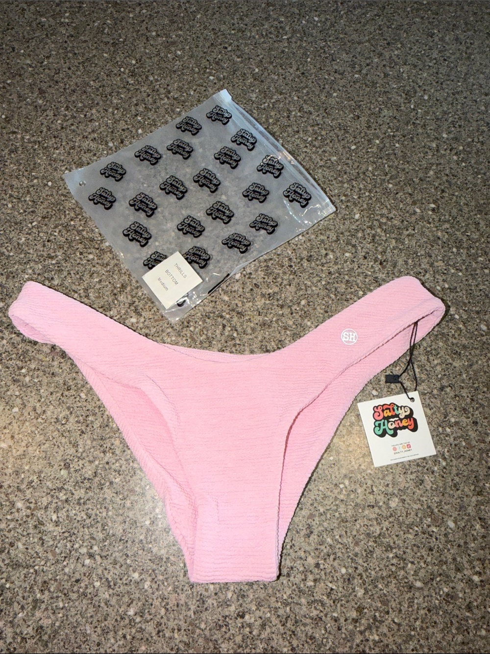 Salty Honey Pink Ribbed Bikini Bottom